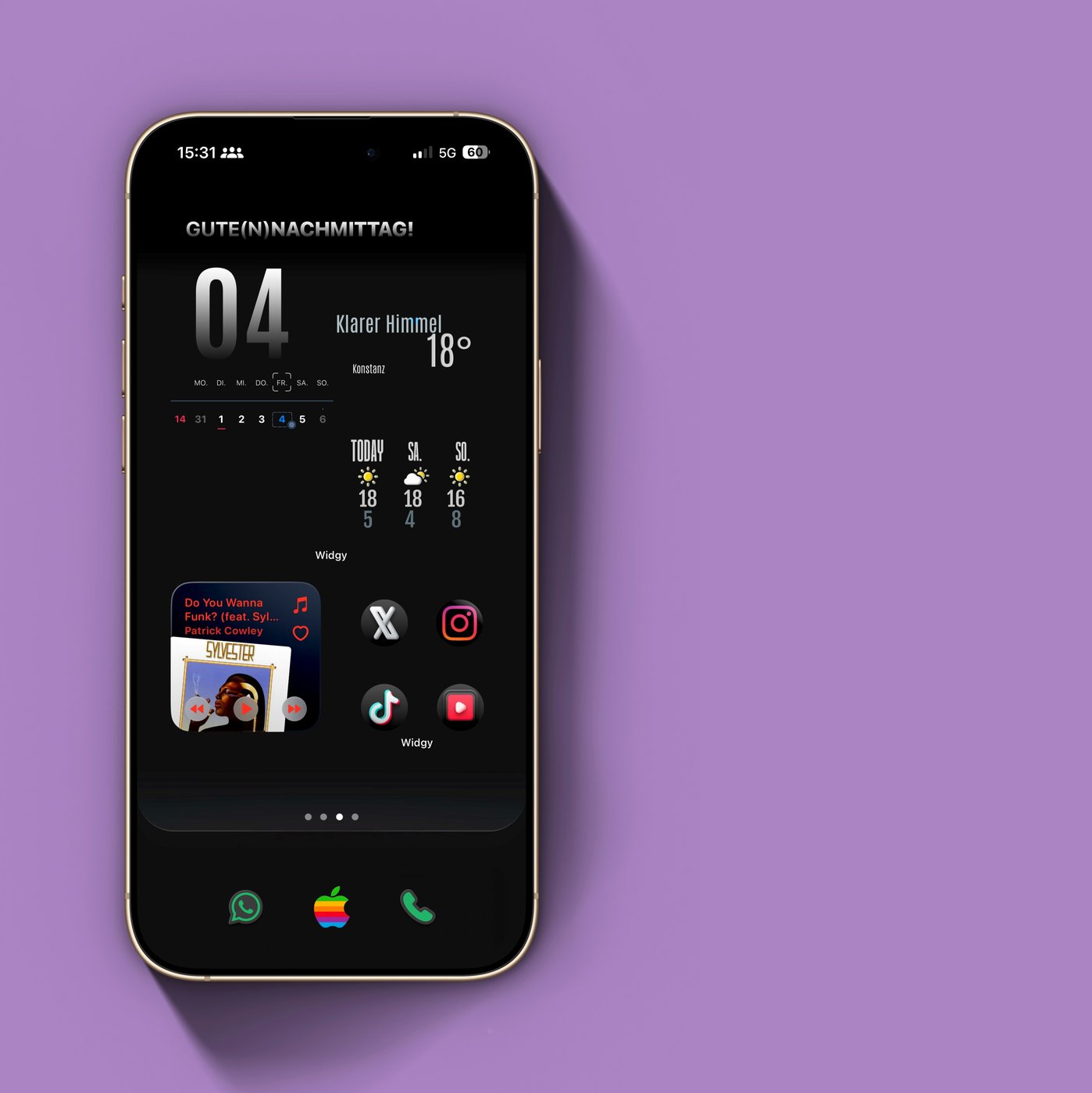 Smartphone home screen on a dark background